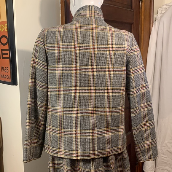 60’s HANDMADE WOOL GLEN PLAID TWEED SKIRT SUIT PRINCE OF WALES PLAID - Picture 9 of 15
